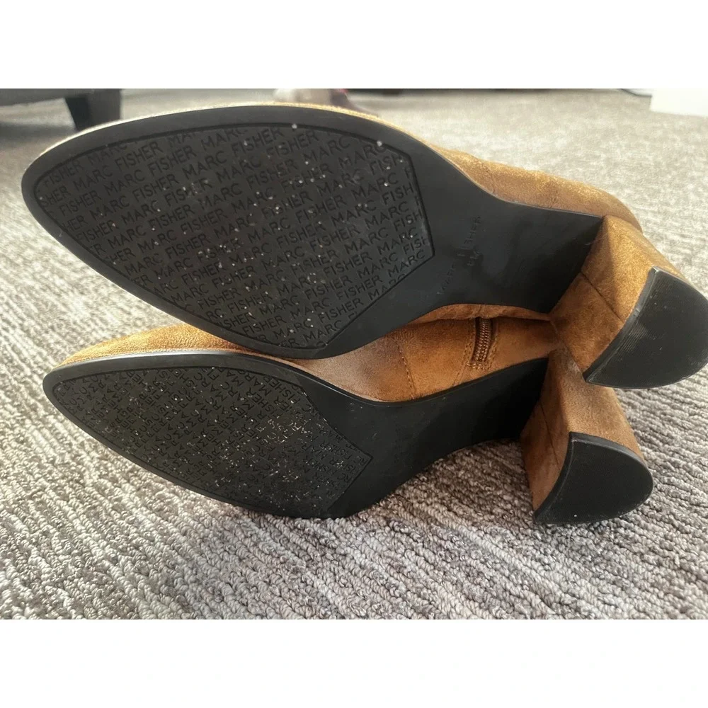 Marc Fisher Luley Tan Faux Suede Over The Knee Block Heel Boots 8M MFLULEY